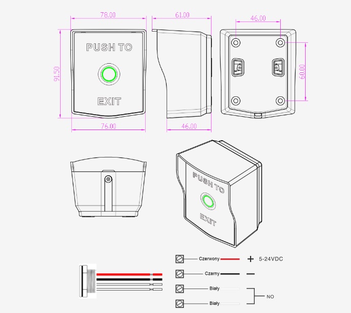 BT-10NW Przycisk wyjścia natynkowy z podświetleniem, zewnętrzny SCOT