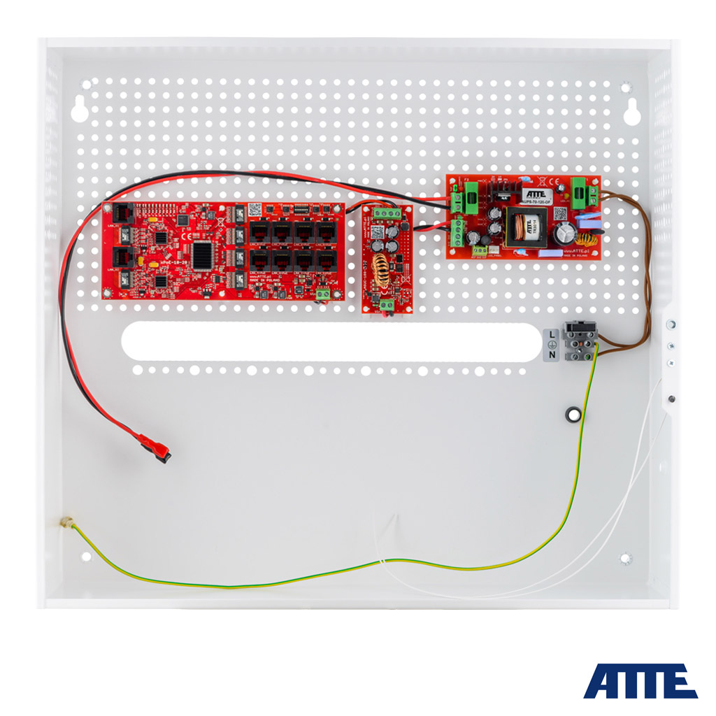IPUPS-8-20-H ATTE Zestaw buforowy do 8 kamer IP w obudowie wewnętrznej switch PoE 10/100Mbps 8xPoE + 2xGigabit Uplink