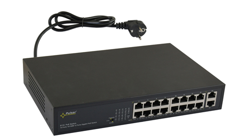 S116 Switch 16 portów PoE 10/100Mb/s (transfer danych i zasilanie) 2 porty 10/100/1000Mb/s (porty G1/G2) (UpLink) 