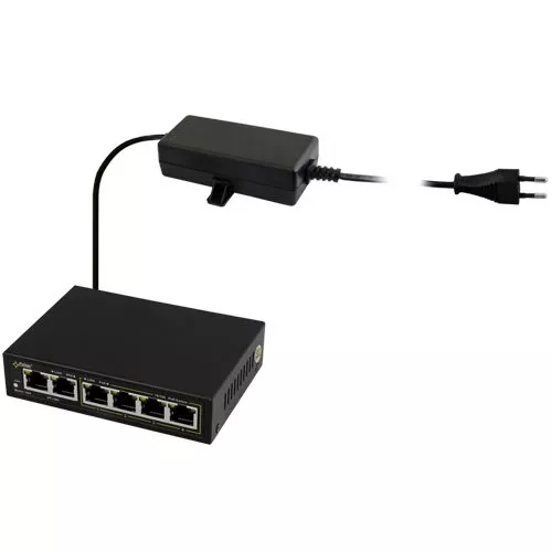S64 Switch 6-portowy dla 4 kamer IP 10/100 Mb/s (4xPoE + 2xUPLINK) 4 porty IEEE 802.3af/at 48VDC / 15,4W/port