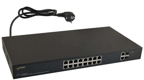 SF116 Switch PoE 16 portów 10/100 Mb/s - IEEE 802.3af, 48VDC / 15,4W/port,UPLINK: 2 porty 10/100/1000 Mb/s – G1/TP i G2/TPSFP PULSAR