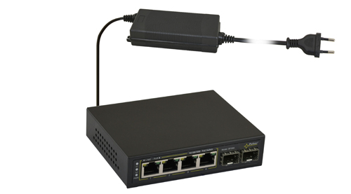 SFG64 Switch PoE 6-portowy do 4 kamer IP (4 porty PoE 10/100/1000Mb/s (transfer danych i zasilanie), 2 porty 10/100/1000Mb/s 