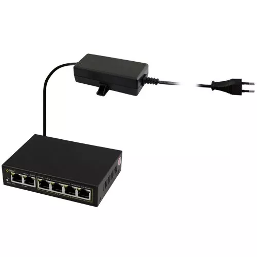 SG64 Switch 6-portowy dla 4 kamer IP 10/100/1000 Mb/s (4xPoE + 2xUPLINK) 4 porty IEEE 802.3af/at 52VDC/30W/port