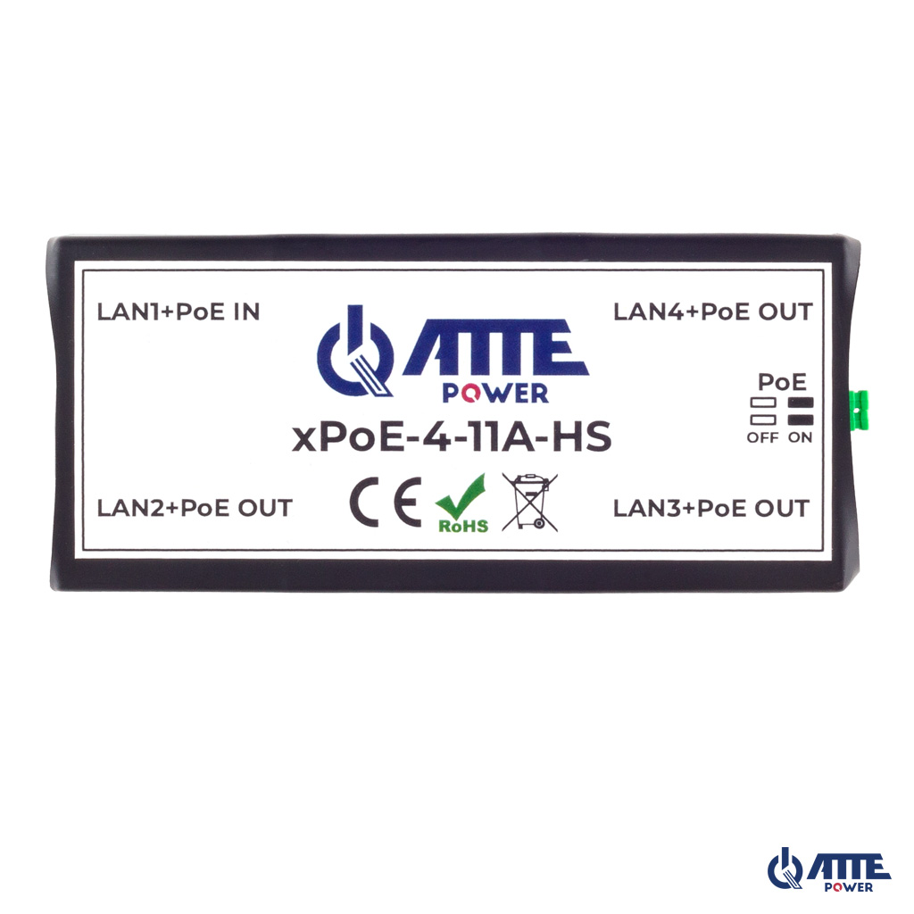 xPoE‑4‑11A‑HS Switch PoE 4 porty 10/100Mbps - extender sygnału 1xPoE IN 802.3at/af + 3xPoE OUT