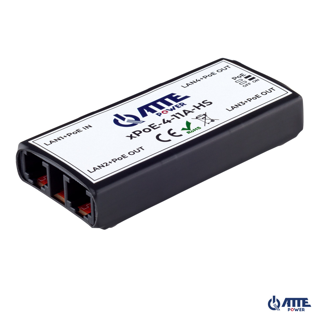 xPoE‑4‑11A‑HS Switch PoE 4 porty 10/100Mbps - extender sygnału 1xPoE IN 802.3at/af + 3xPoE OUT